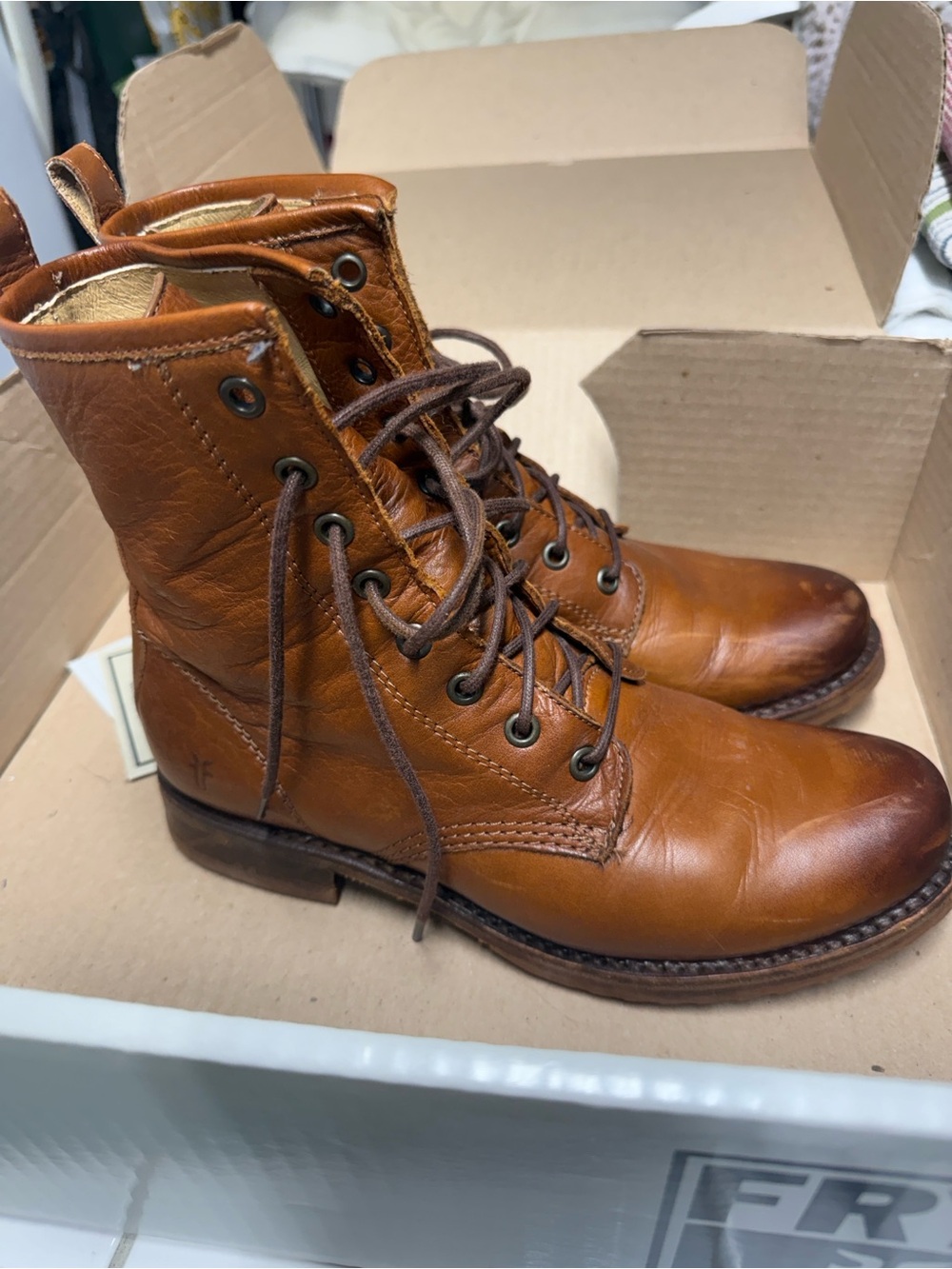 Frye Women's Cognac Lace-Up Leather Boots